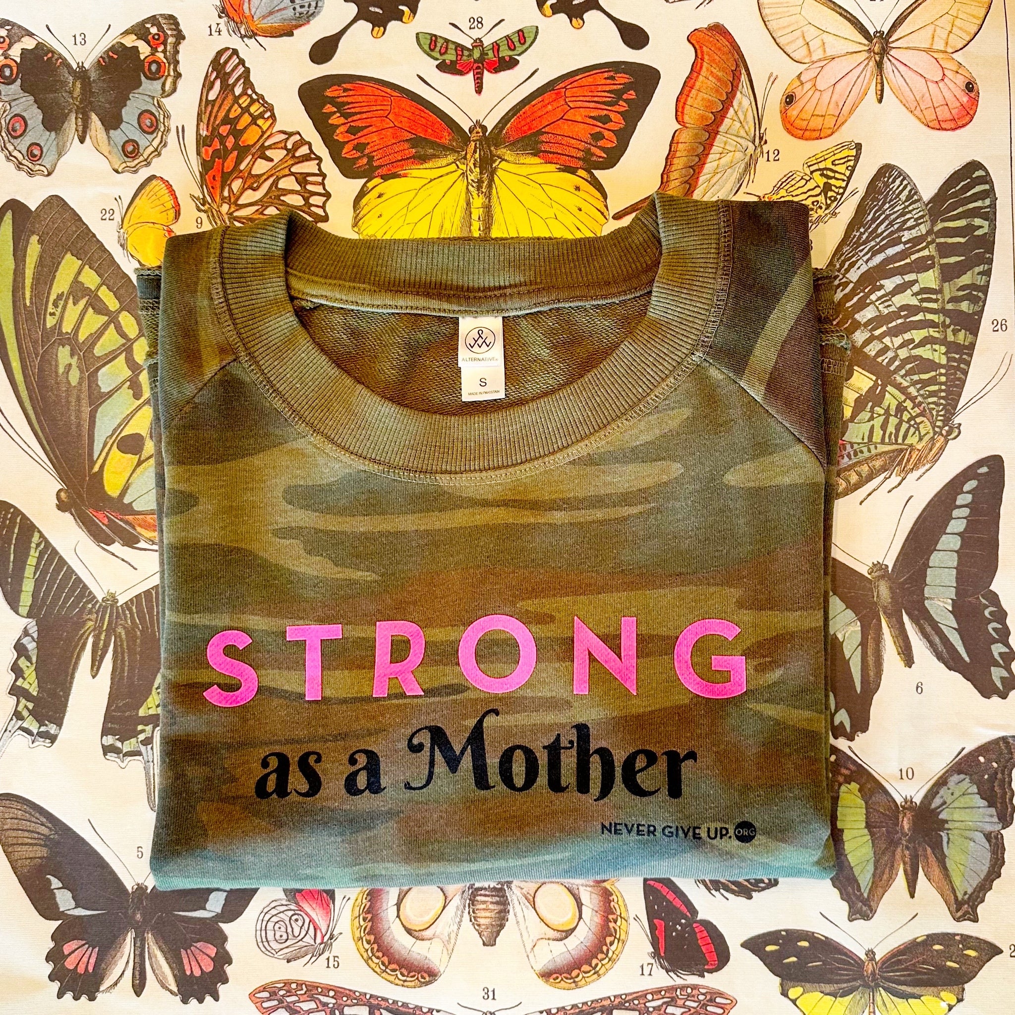 STRONG AS A MOTHER CAMO PULLOVER