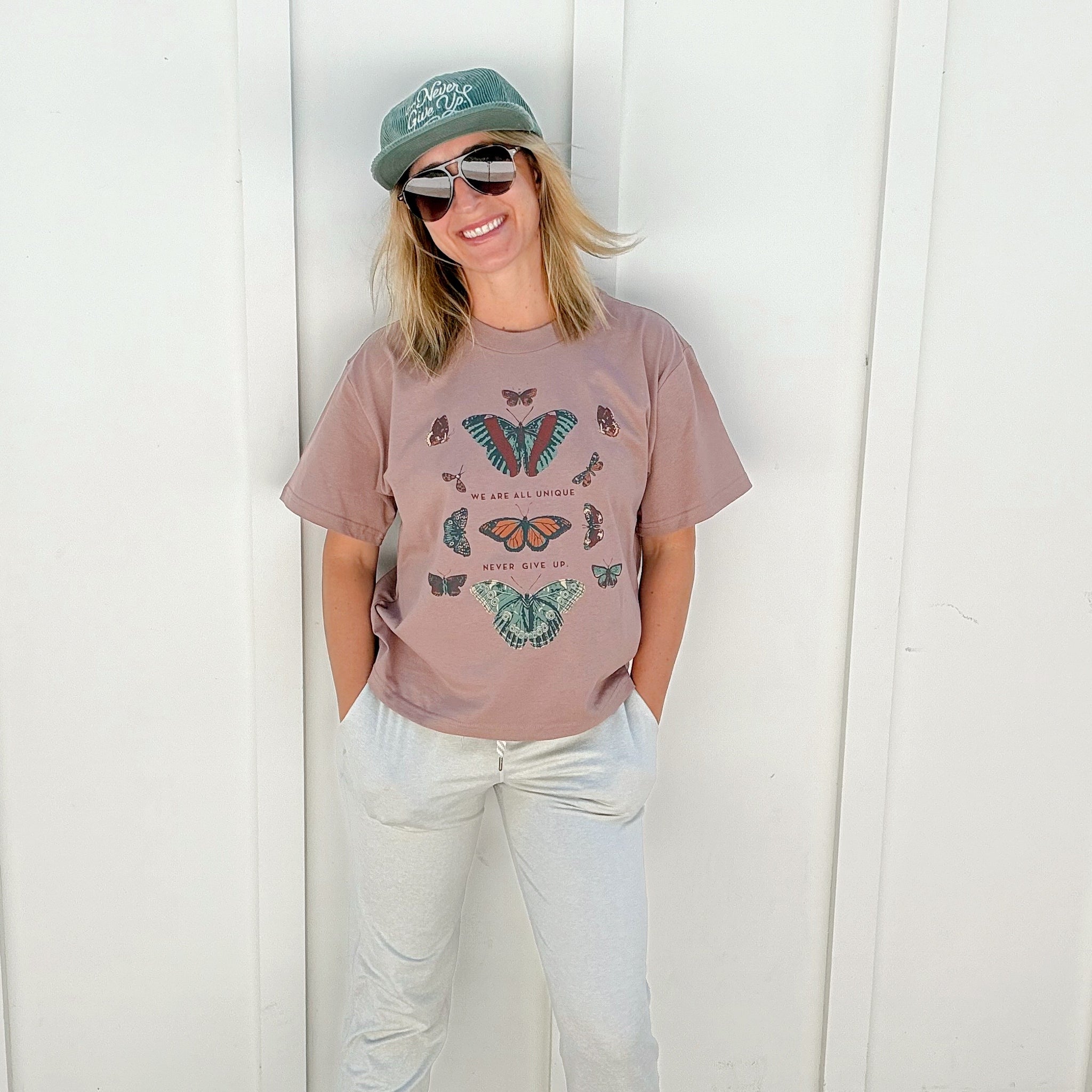 BUTTERFLY WE ARE ALL UNIQUE ROSE TEE