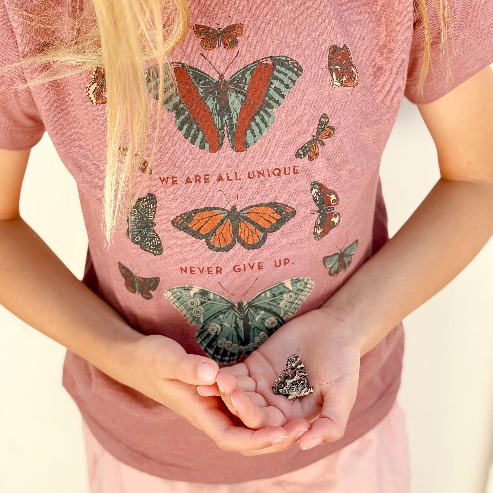 BUTTERFLY WE ARE ALL UNIQUE ROSE TEE