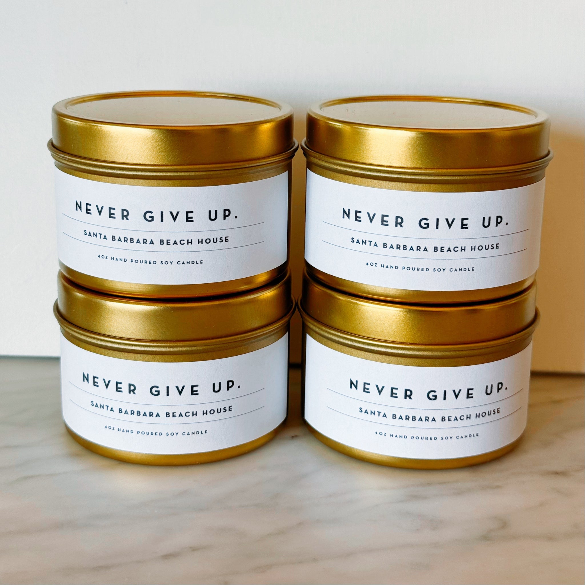 NEVER GIVE UP. BEACH HOUSE CANDLE & MATCHES