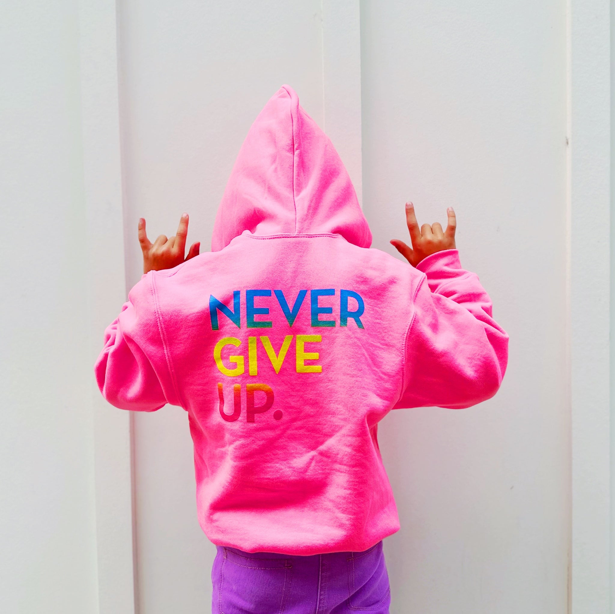 NEON PINK ILY LOVE AMERICAN SIGN LANGUAGE ZIP HOODIE