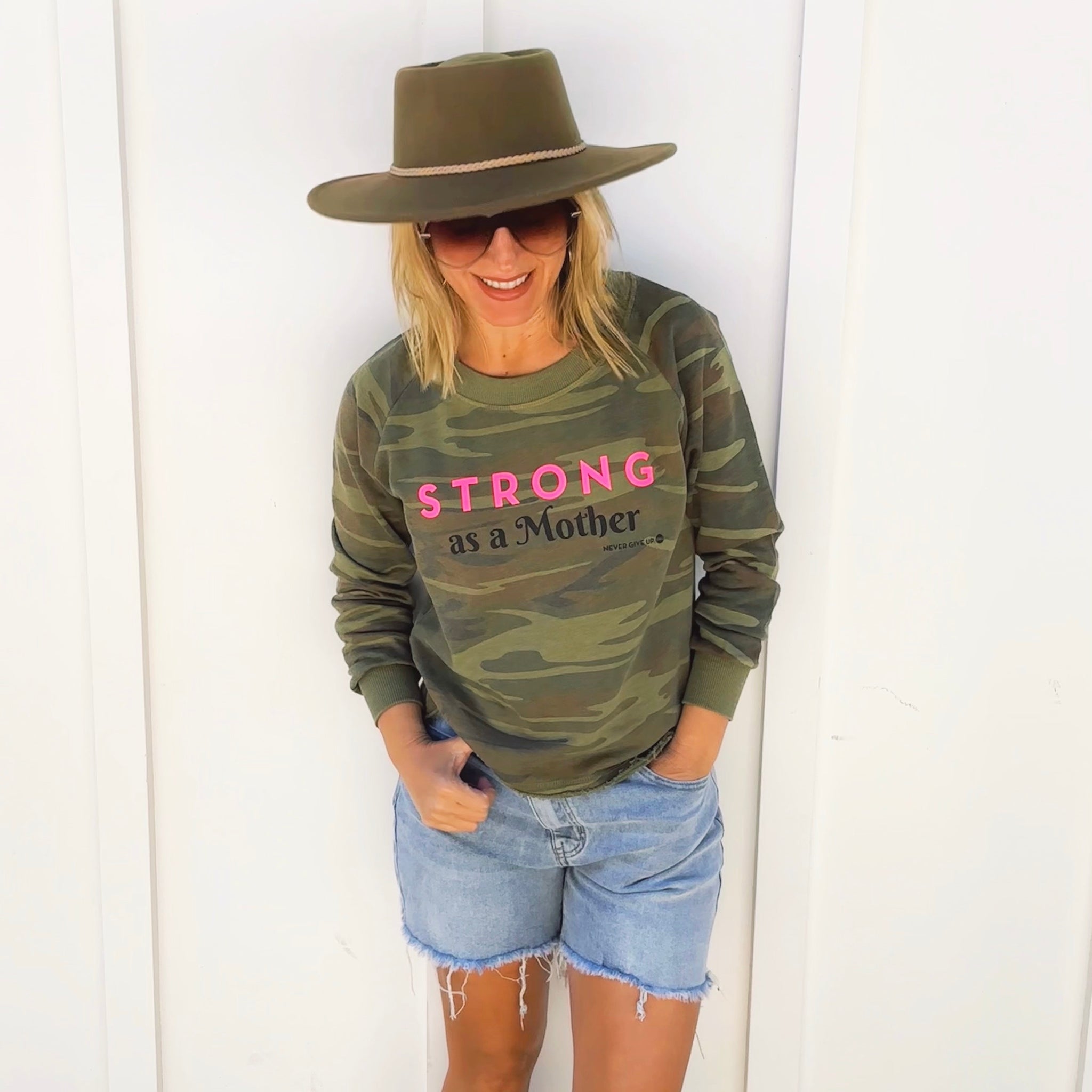 STRONG AS A MOTHER CAMO PULLOVER