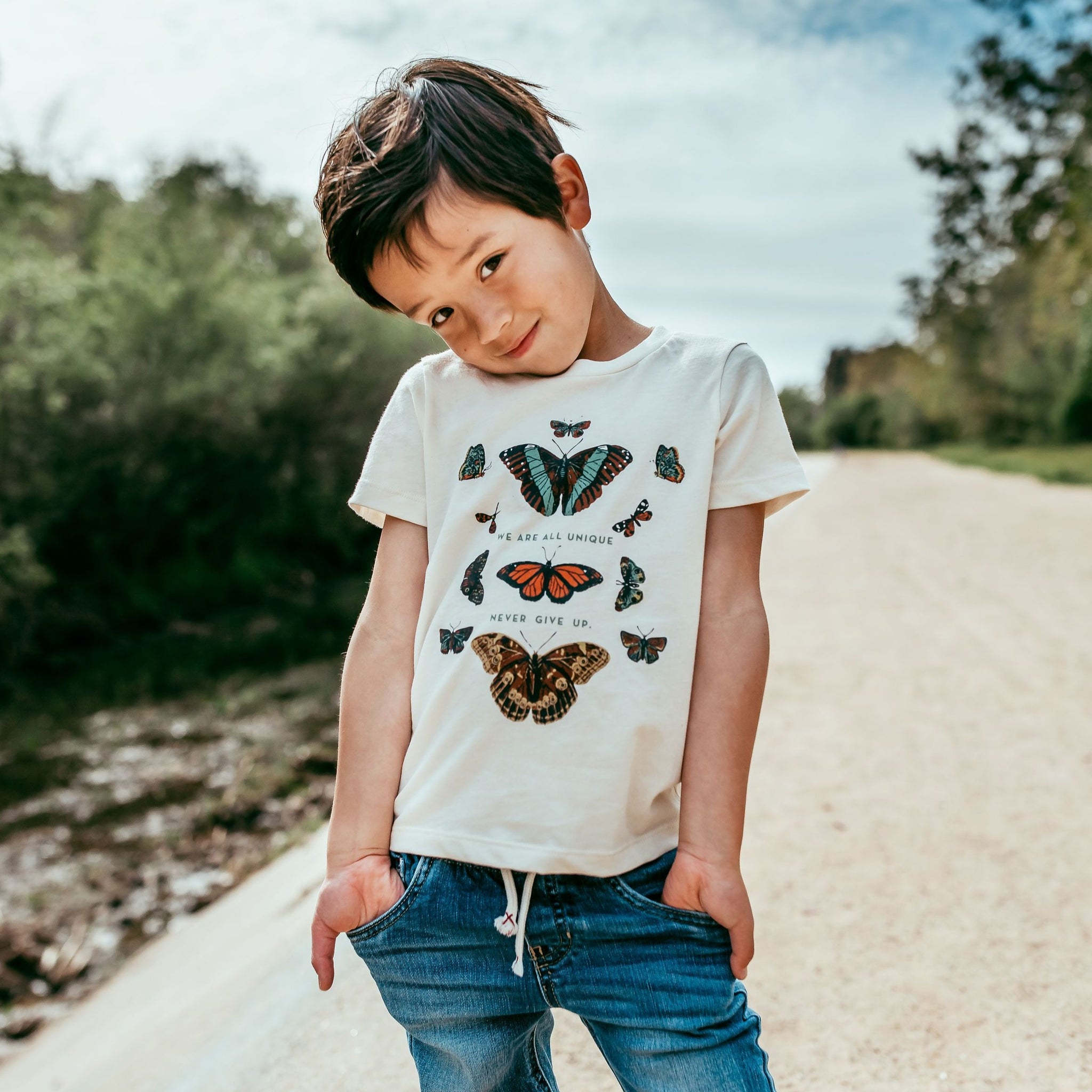 BUTTERFLY WE ARE ALL UNIQUE ORGANIC TEE