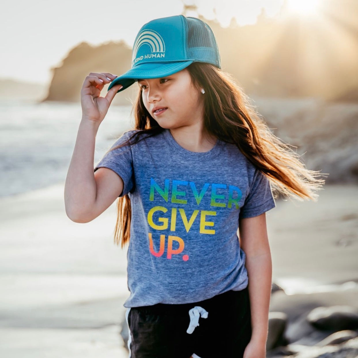 NEON RAINBOW NEVER GIVE UP. Tee