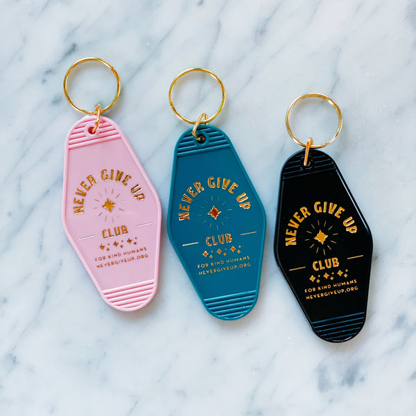 MOTEL KEY CHAIN - NEVER GIVE UP CLUB - NEVER GIVE UP. SHOP