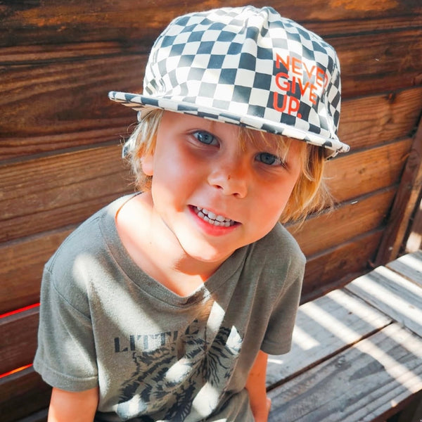 NEVER GIVE UP. BLACK CHECKERED HAT - NEVER GIVE UP. SHOP
