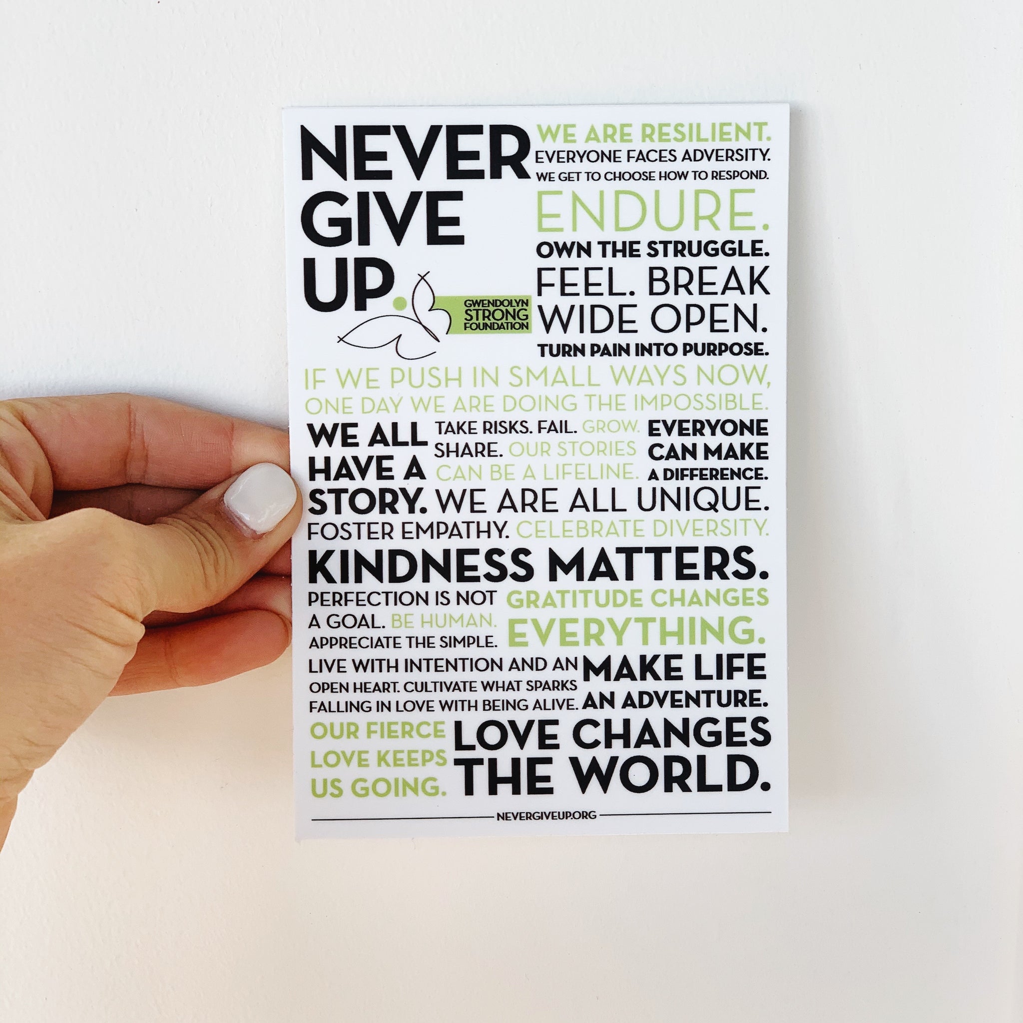 NEVER GIVE UP. MANTRA STICKER