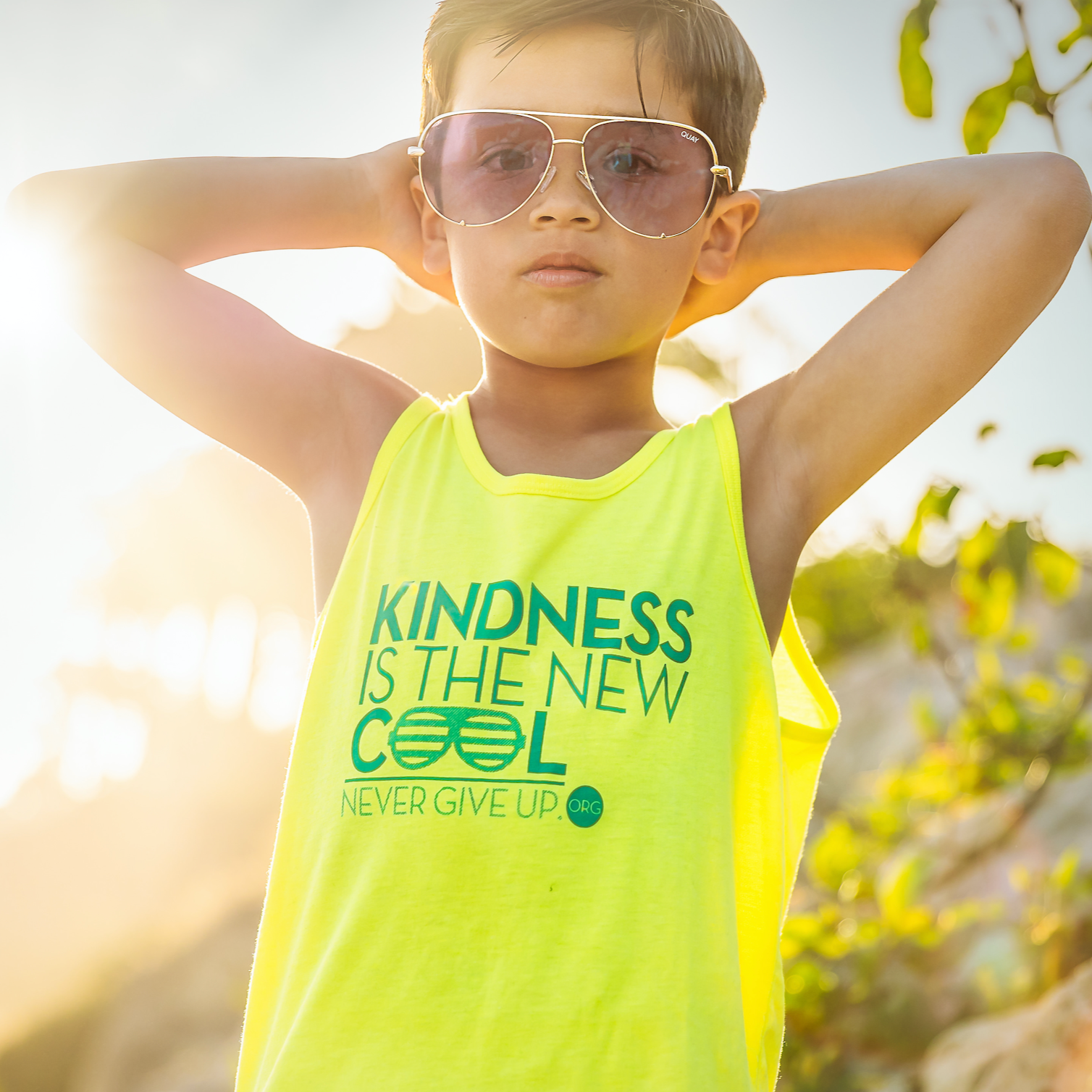 KIDS KINDNESS IS THE NEW COOL TANK (NEON) - NEVER GIVE UP. SHOP